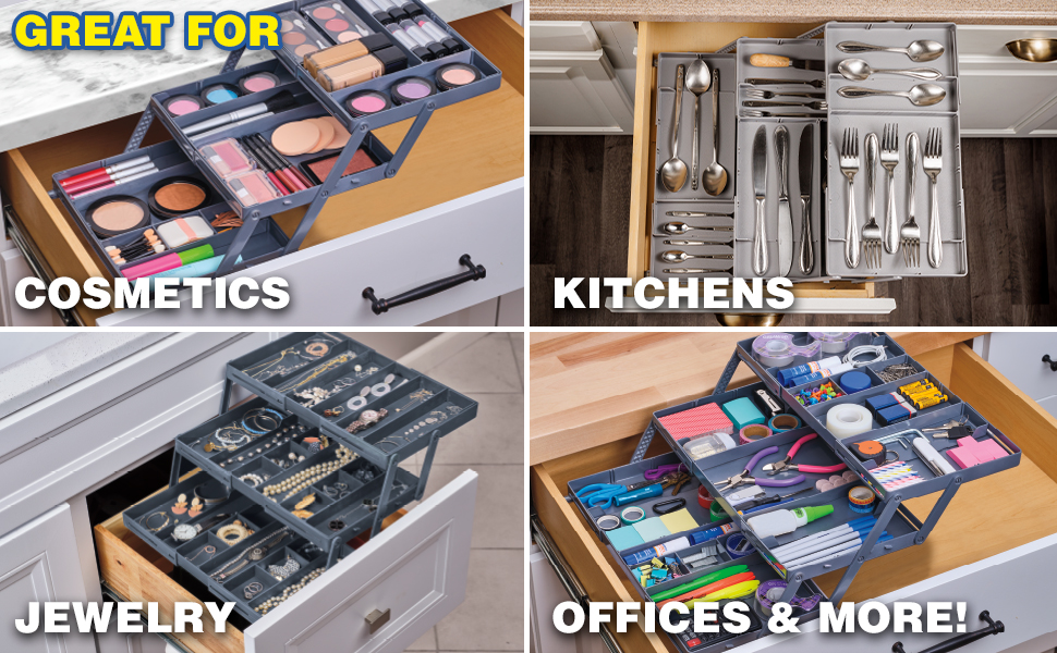 Smart Drawer Organizer, Multi-Level Jewelry, Cosmetics and Tools Storage